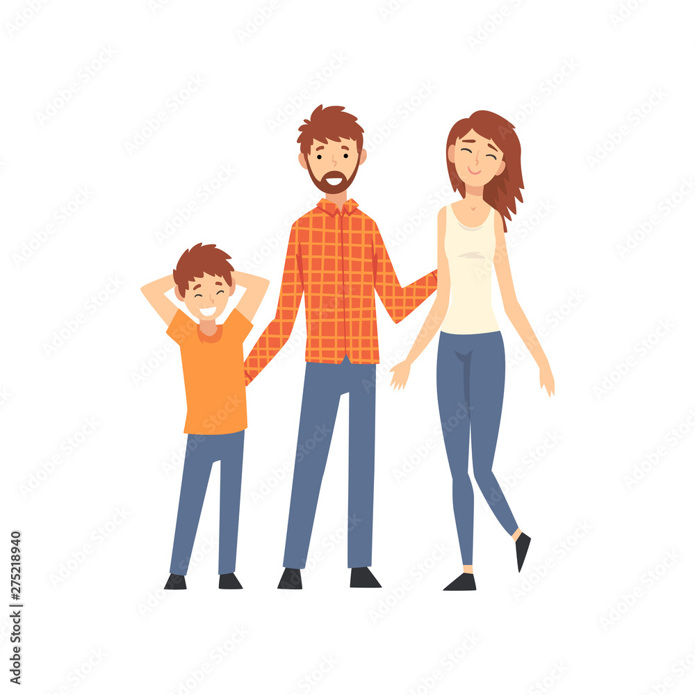 Mother, Father and Son, Happy Family with Child Cartoon Vector Illustration  Stock Vector | Adobe Stock