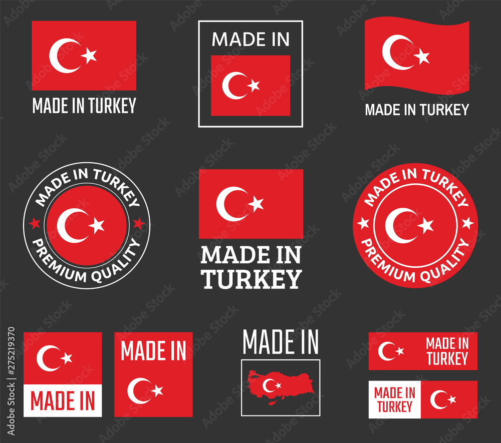made in Turkey icon set, product labels of the Republic of Turkey