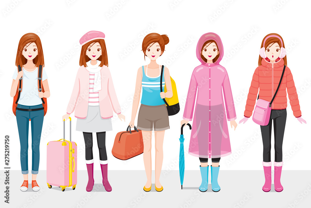 Set Of Woman Clothing Wearing In Different Seasons
