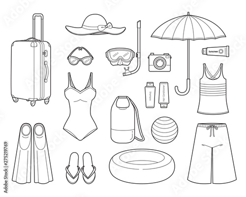Clothes And Necessities For Summer Season Travel Trip Outline