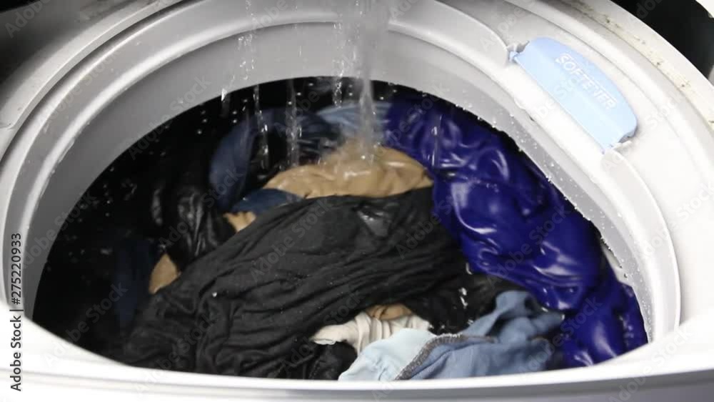 Close up The washing machine is working.