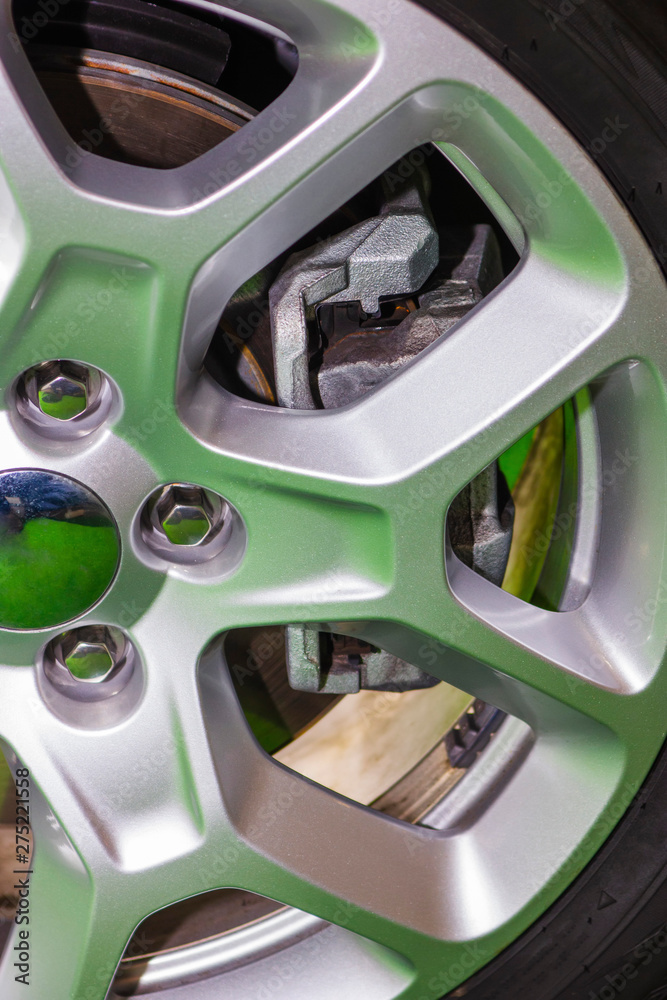 Picture of a wheel with a beautiful chrome disc. Picture of a wheel with a beautiful chrome disc.