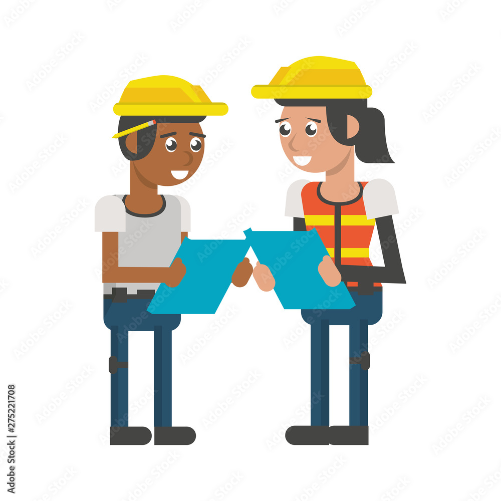 Construction workers with tools cartoons
