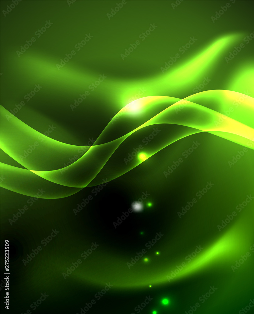 Fototapeta premium Dark background with neon color waves, vector template