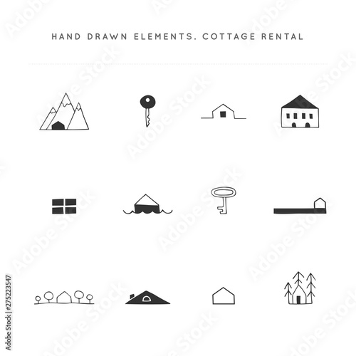 Vector hand drawn icons set. Property rental theme.