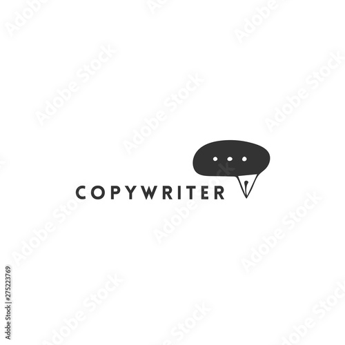Online message sign with a pen tip. Vector hand drawn logo template. Writing, copywrite and publishing theme.