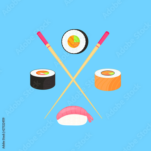 Sushi Set. Rolls with salmon and nigiri with shrimp. Traditional japanese food.