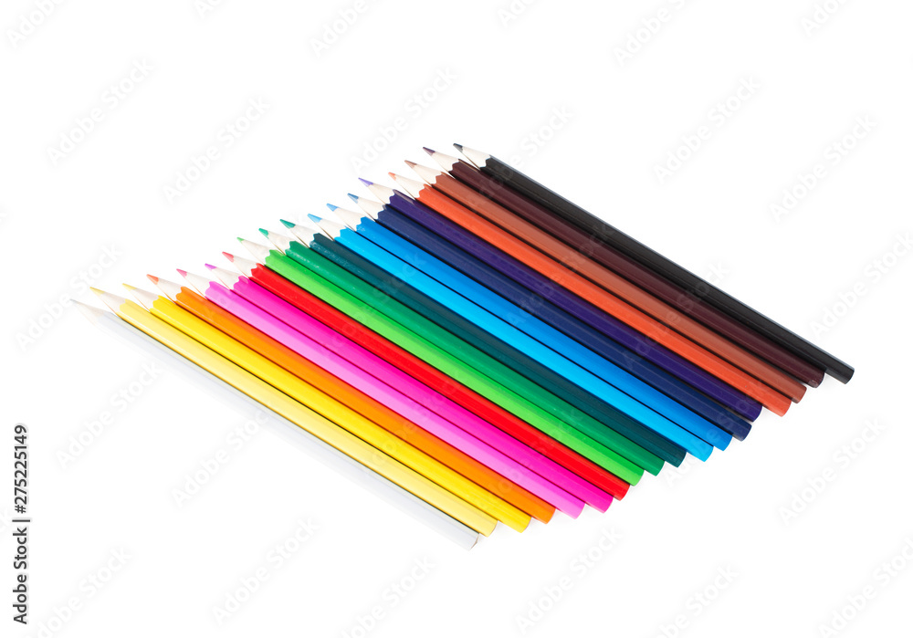 Colored pencils row isolated on white background. Colored pencils row isolated on white background.