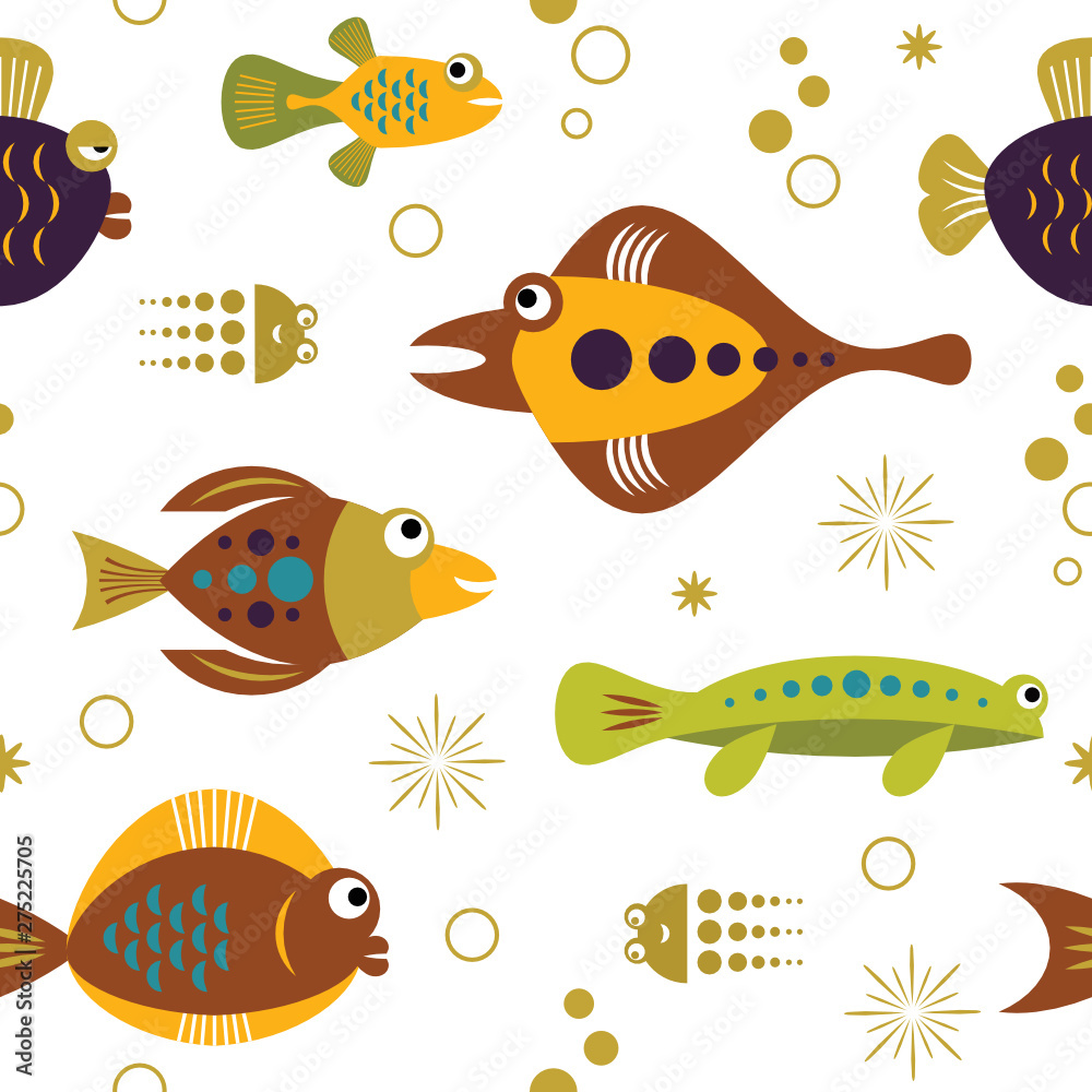 Fototapeta premium seamless pattern with unusual colorful fishes, sea fantasy creatures