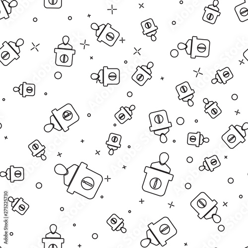 Black Information desk icon isolated seamless pattern on white background. Man silhouette standing at information desk. Help person symbol. Information counter icon. Vector Illustration