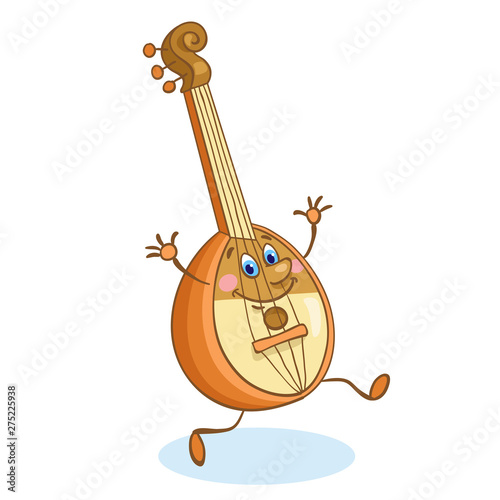 Cute mandolin - stringed musical instrument in cartoon style isolated on white background. Vector illustration.