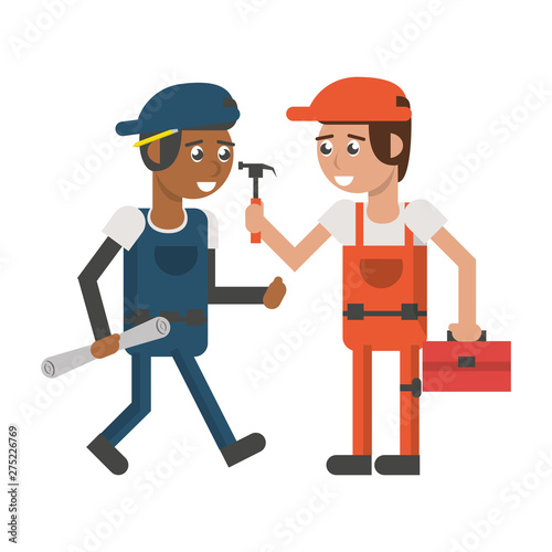 Construction workers with tools cartoons © Jemastock