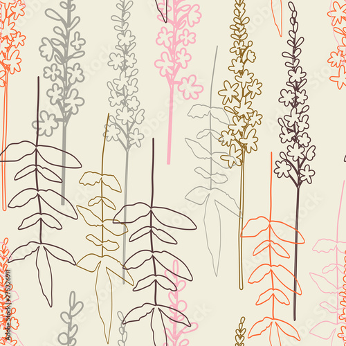  Floral vector seamless pattern. Simple stylized flowers and leaves background made with clipping mask for easy editing.