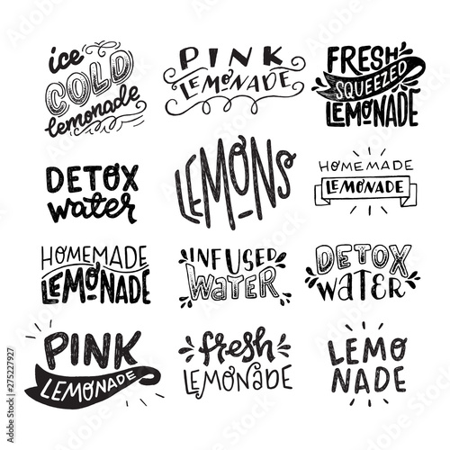 Set of hand lettering phrases about lemonade