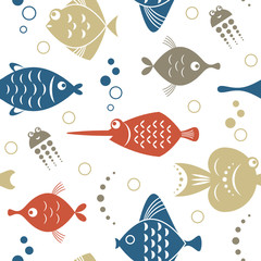 Fototapete Meerestiere-Kindermuster Fantasievolle Bunte Fische Meeresmuster Kinder  © LenLis