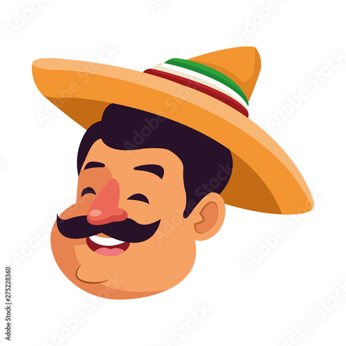 mexican man face avatar icon cartoon