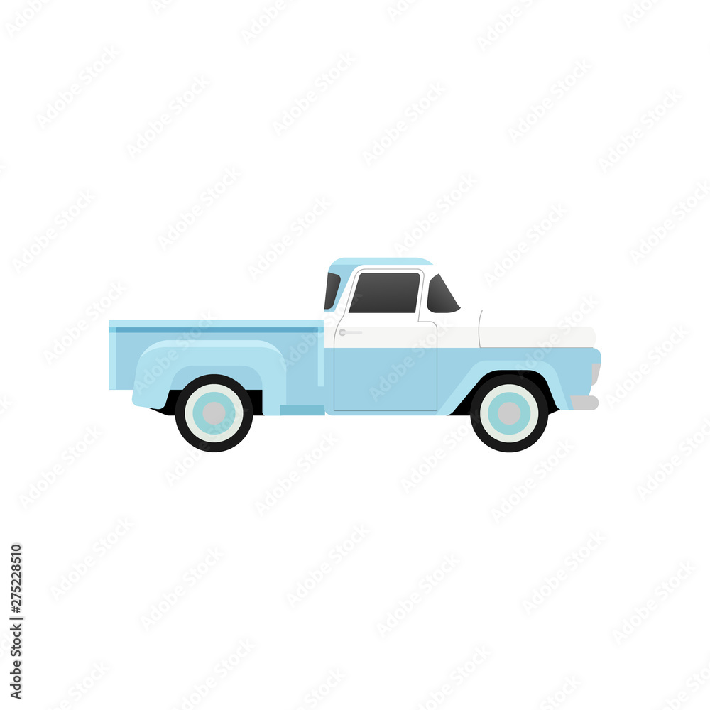 Vintage Blue Truck Vector Isolate on White Background.