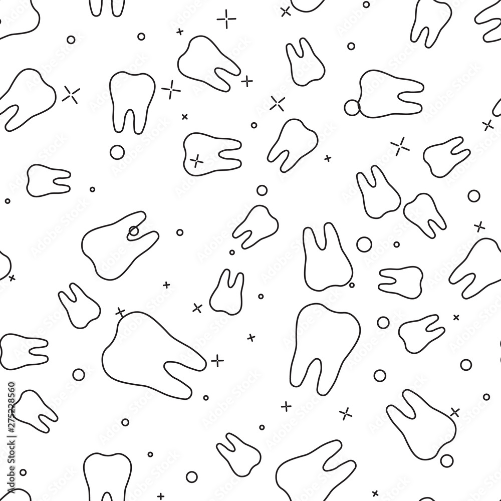 Black Tooth icon isolated seamless pattern on white background. Tooth