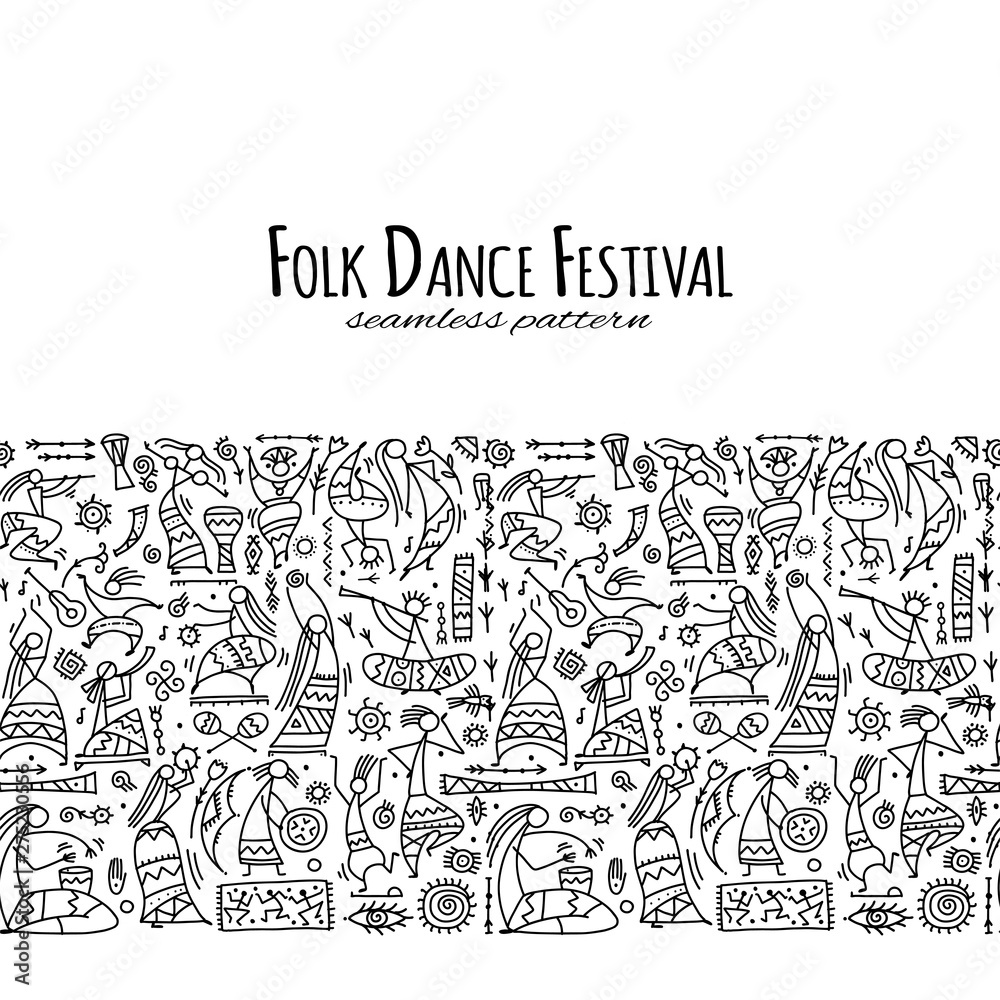 Folk ethnic dance, seamless pattern for your design - obrazy, fototapety, plakaty 