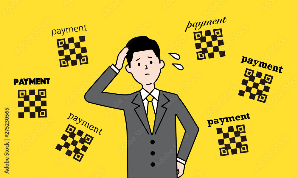 Qrコード乱立で迷う男性のイラストイメージ Stock Vector Adobe Stock Qrコード乱立で迷う男性のイラストイメージ Stock Vector Adobe Stock