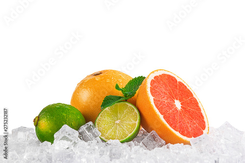 juicy fresh fruit on ice. concept of cool drinks in the summer heat