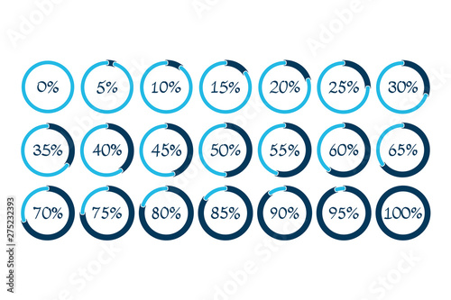 Percentage vector symbols. 5 10 15 20 25 30 35 40 45 50 55 60 65 70 75 80 85 90 95 100 0 percent pie charts set for web, download, progress. Infographic isolated circle icons with hand drawn numbers