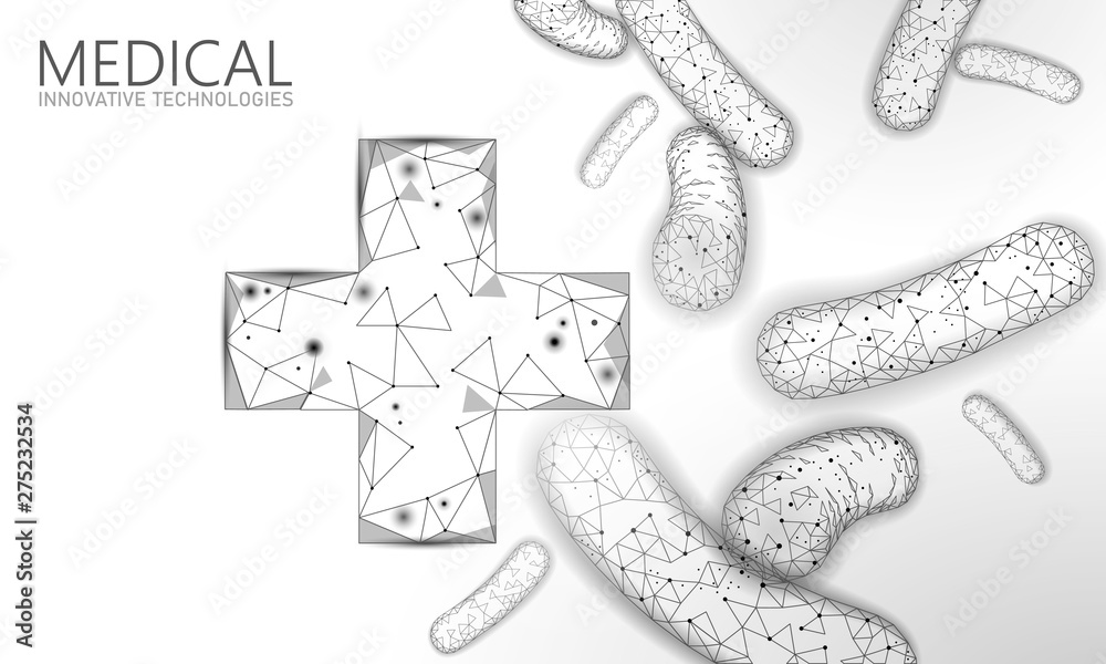 Bacteria 3D low poly render probiotics. Healthy normal digestion flora. Modern allergist gastroenterologist technology medicine allergy immunity thearment vector illustration Bacteria 3D low poly render probiotics. Healthy normal digestion flora. Modern allergist gastroenterologist technology medicine allergy immunity thearment vector illustration