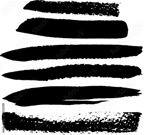 Set of Black Brush Strokes. Paint  ink  brushes  lines  grunge. Freehand drawing. Vector illustration. Isolated on white background.