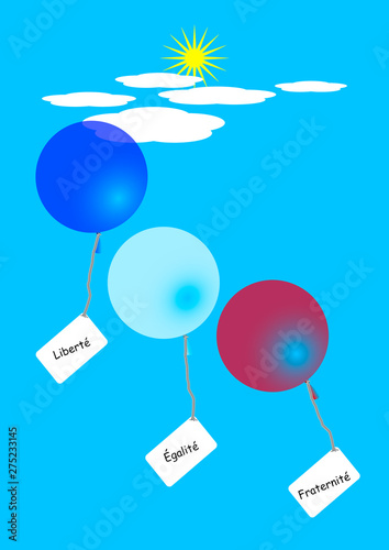 Trois ballons tricolores s   l  vent dans le ciel