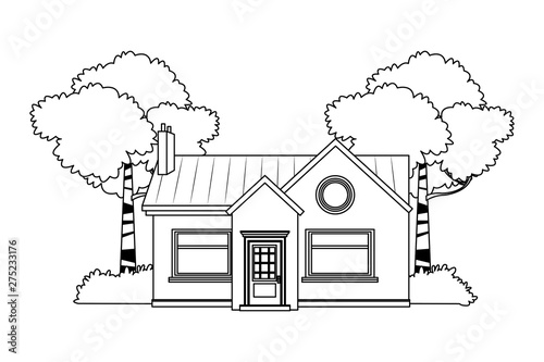 house building icon cartoon in black and white