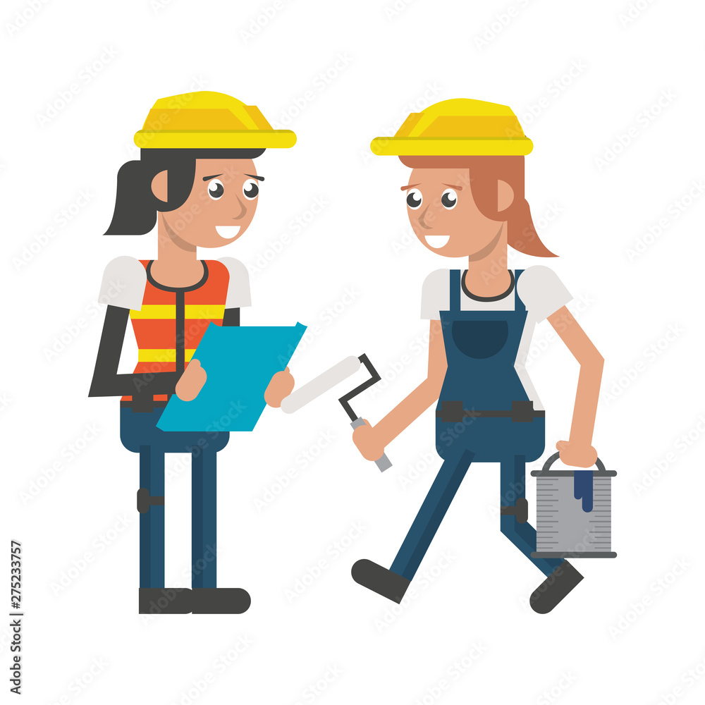 Construction workers with tools cartoons