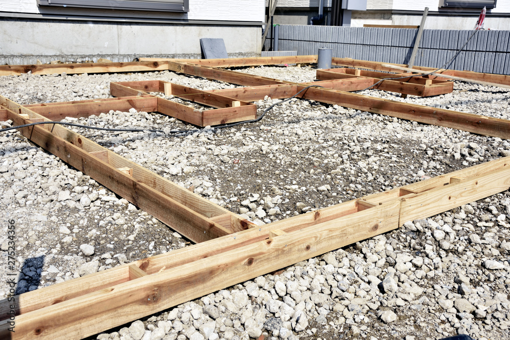 Exterior construction Concrete slab making for parking lot. A