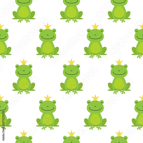 Seamless pattern with cute frogs and crowns vector illustration