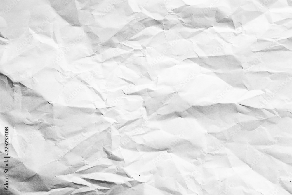 White crumpled paper abstract art background. Wrinkled texture effect. Copy space. - obrazy, fototapety, plakaty 