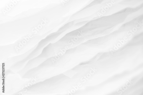 Closeup of white paper layers stack abstract art background. Blur snow mountain hills effect. Copy space.