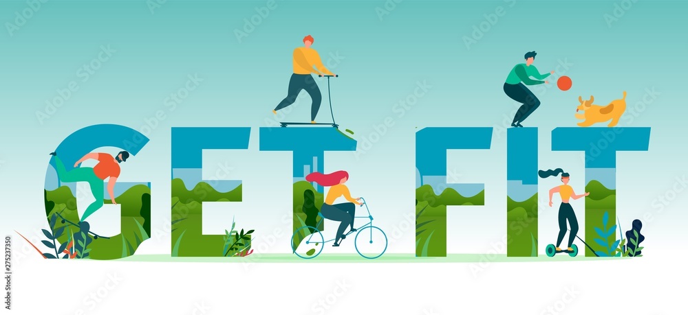 Get Fit Motivational Lettering Cartoon Flat Banner