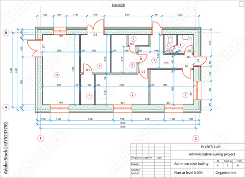 Architectural plan of the administrative building. Color version with place for text and copy space.
