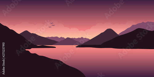 purple peaceful river mountain landscape vector illustration EPS10 © krissikunterbunt