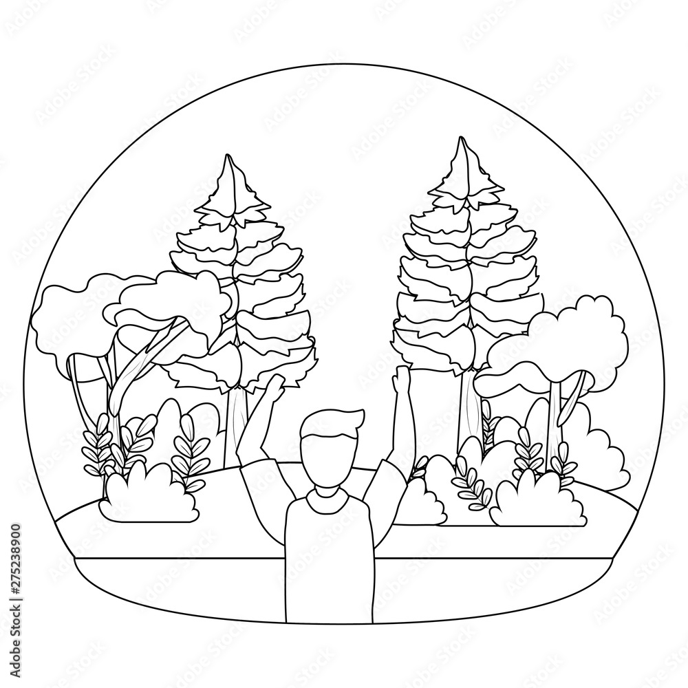 Man in the park seen from behind design Man in the park seen from behind design