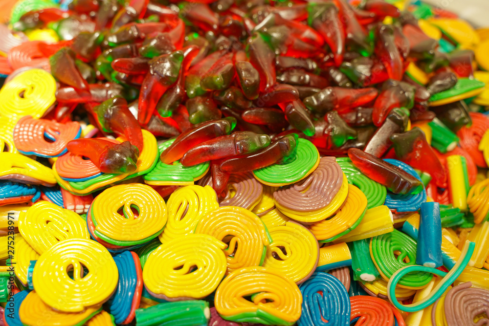 many candies in the store top view sweets