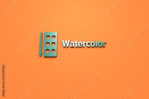 Illustration of Watercolor with green text on orange background