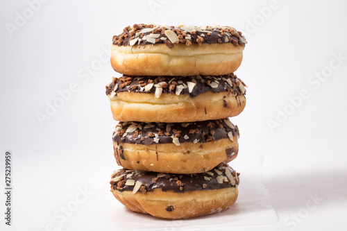 Chocolate donuts dessert. chocolate flavor donut with toppings