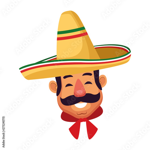 mexican man face avatar icon cartoon