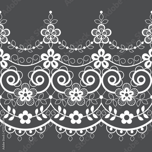 Retro lace seamless pattern, white decoration, ornamental repetitive design with flowers - textile design