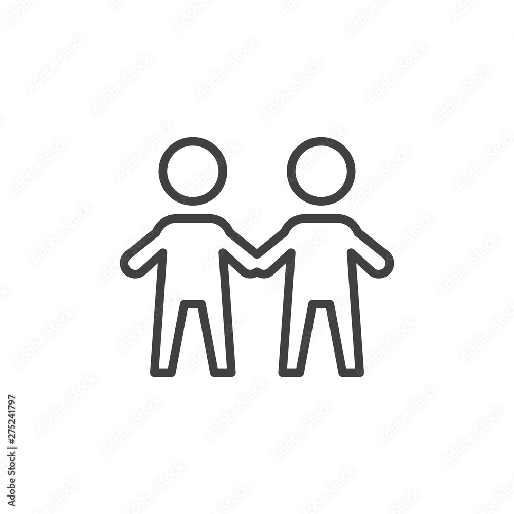 Two business people handshake line icon. linear style sign for mobile concept and web design. Partnership outline vector icon. Symbol, logo illustration. Vector graphics Two business people handshake line icon. linear style sign for mobile concept and web design. Partnership outline vector icon. Symbol, logo illustration. Vector graphics