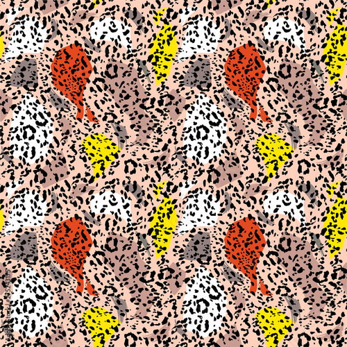 Seamless pattern Trendy colorful  of freehand with animal leopard print. Trendy hand drawn. Modern style abstract design for fashion fabric wallpaper wrapping and all prints