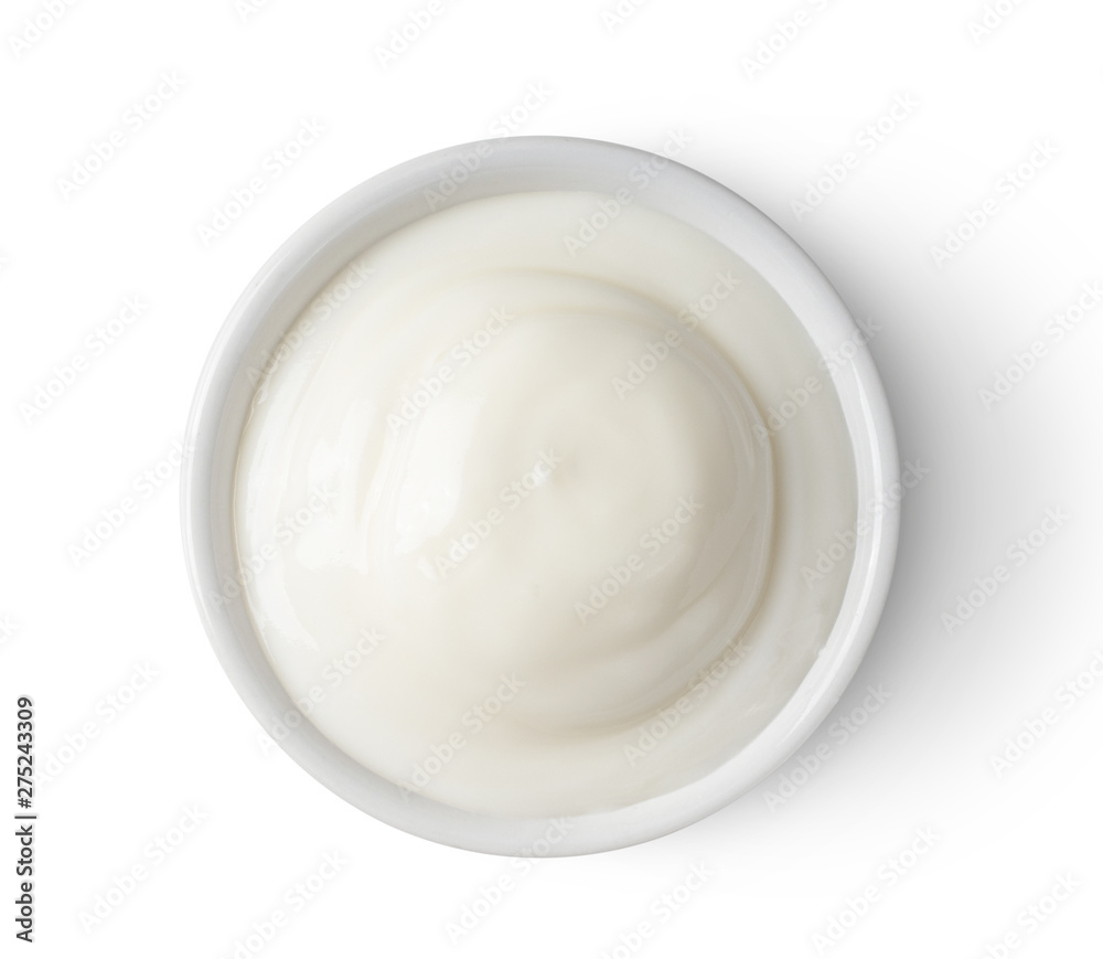 Bowl of yogurt isolated on white background from top view Bowl of yogurt isolated on white background from top view