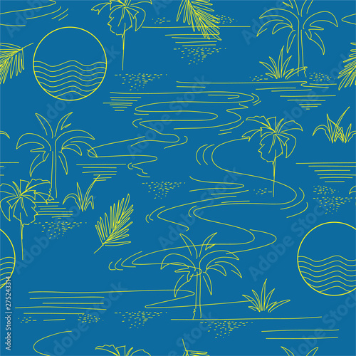 Summer line modern minimal island tropical mood seamless pattern on vector design for fashion,fabric,web,wallpaper, and all prints
