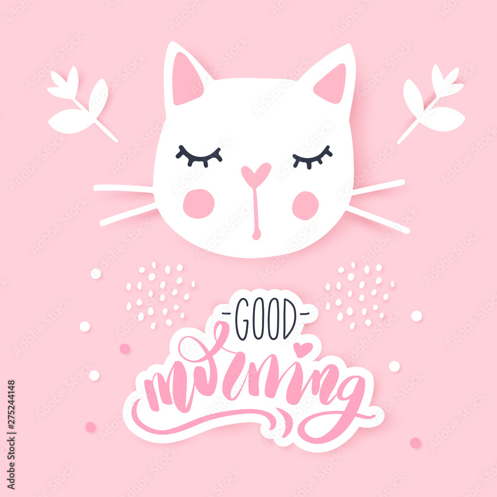 Cute cat vector illustration. Girly kittens. Fashion Cat's face.