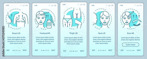 Surgical lift procedure onboarding mobile app page screen vector template